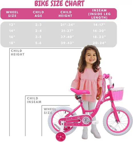 Vista 8 de Bicystar - Bicicleta para niñas de 12, 14, 16 pulgadas para bebés de 2 a 5 años, bicicleta infantil princesa con ruedas de entrenamiento, cuadro