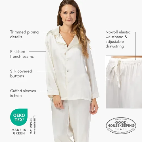 Vista 3 de Pijama clásico de seda para mujer (en caja de regalo), de Fishers Finery
