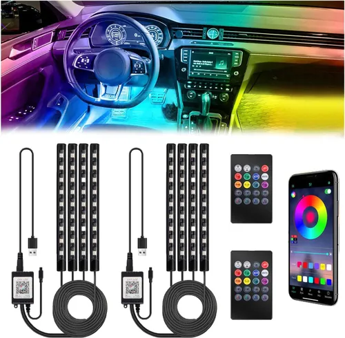 Vista 11 de BFXM Luces interiores de automóvil, tira de luces LED de 12 V con adaptador de encendedor de cigarrillos, aplicación y control remoto