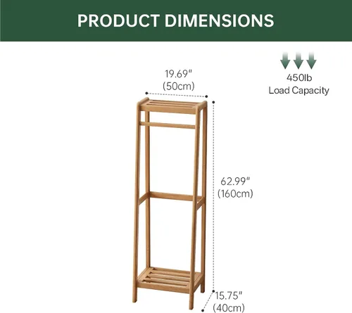 Vista 3 de Perchero de madera maciza, perchero con estantes para dormitorio, sala de estar, entrada, 16 x 20 x 63 pulgadas, madera de roble, natural
