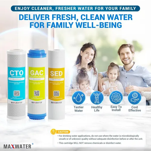 Vista 5 de Max Water Juego de cartuchos de filtro de repuesto de 5 micras de 10 x 2.5 pulgadas para RO estándar Sistemas de filtro de agua de ósmosis inversa