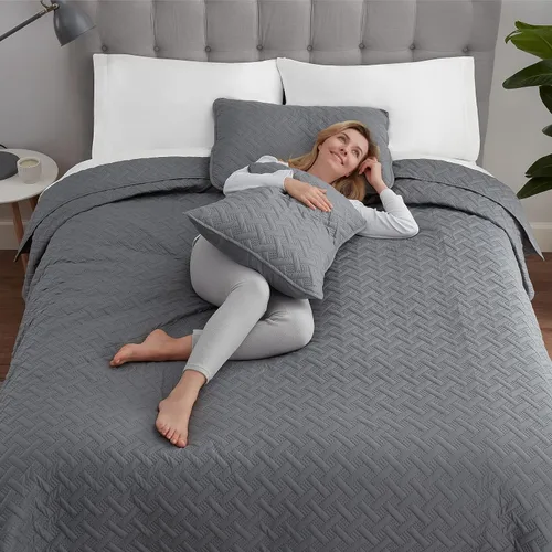 Vista 3 de Serta ComfortSure - Juego de ropa de cama suave de 2 piezas, incluye colcha/colcha y funda de almohada, ropa de cama para todas las estaciones, Gris
