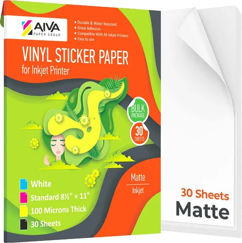 Vista 11 de Papel adhesivo de vinilo imprimible para impresora de inyección de tinta, blanco mate, 15 hojas autoadhesivas, papel de calcomanía impermeable