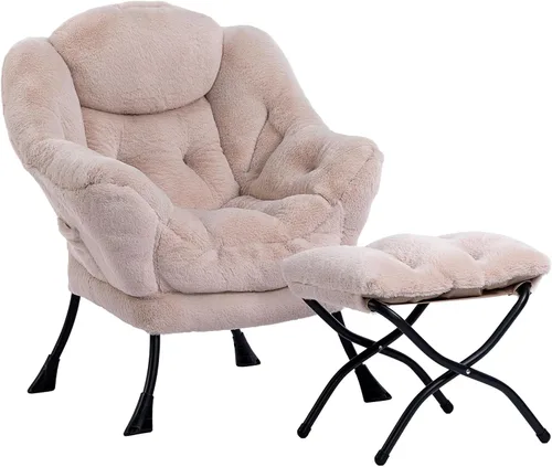 Vista 32 de HollyHOME Silla perezosa con otomana plegable, sillón cómodo y reposapiés plegable, sofá de ocio silla de lectura y reposapiés para sala de estar