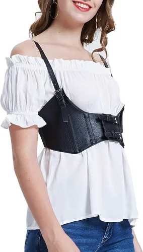 Vista 6 de KANCY KOLE Cinturón de cintura de piel sintética para mujer, corsé Steampunk debajo del busto