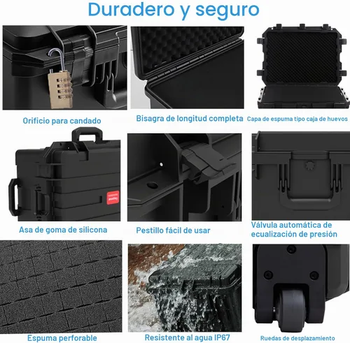 Vista 4 de Regetek Funda rígida impermeable, 33 x 21 x 14 pulgadas, funda para equipo con ruedas/espuma personalizable/mango retráctil para electrónica