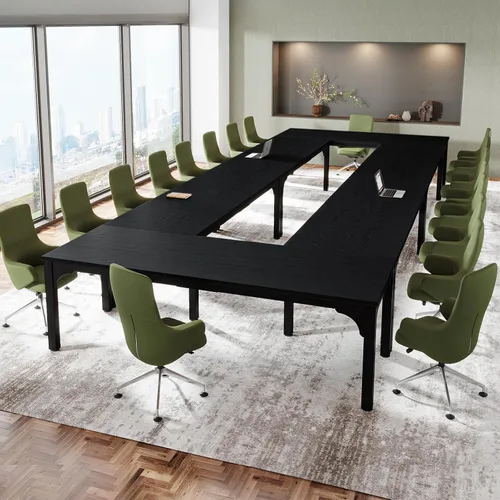 Vista 9 de Mesa de conferencias de 6.56 pies, mesa de seminario rectangular grande súper resistente para 8 personas, mesas largas de negocios, 1 unidad