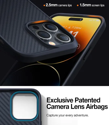 Vista 3 de Funda diseñada a prueba de golpes para iPhone 14 Pro Max, protección contra caídas de grado militar, a prueba de golpes, color negro, parte trasera