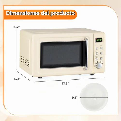 Vista 8 de SIMOE Horno microondas retro crema, 0.7 pies cúbicos microondas compacto de encimera, microondas pequeño de 700 W con pantalla LED, bloqueo