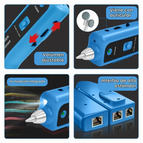 Vista 7 de Rastreador de Cables Probador de Cables de Red Ethernet RJ45 RJ11 - Rastreador de Tonos de Alambre CAT5 CAT6 Probador de Continuidad - Kit