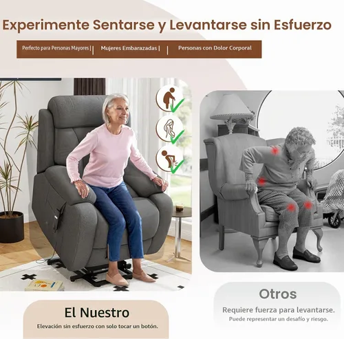 Vista 4 de cinkehome Silla reclinable eléctrica para ancianos, reclinable eléctrico Gris oscuro-pequeño