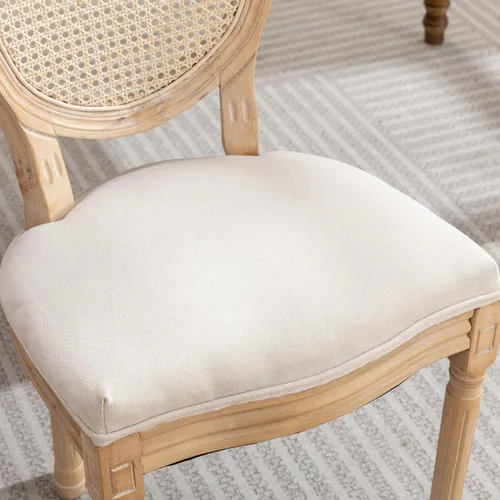 Vista 8 de French Country Set of 2 Dining Chairs, Linen Farmhouse Wood Chairs Beige