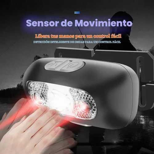 Vista 2 de Linterna frontal, recargable USB-C, ajustable a 90 grados, linterna con sensor de movimiento, impermeable, ligera, 1.48 oz, faros brillantes