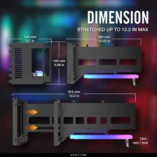 Vista 3 de EZDIY-FAB Soporte de montaje vertical PCIe 4.0 GPU Soporte de tarjeta gráfica con módulo LED ARGB de 5 V y 3 pines, kit de soporte para tarjeta