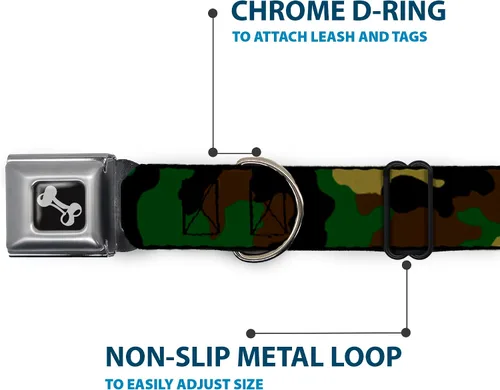 Vista 5 de Buckle-Down Collar de perro con hebilla de cinturón de seguridad, camuflaje oliva, 1 pulgada de ancho, se adapta a cuello de 9 a 15 pulgadas