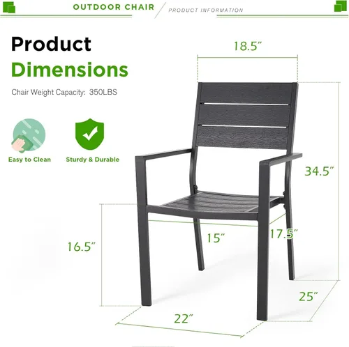 Vista 3 de AECOJOY 4 sillas de comedor al aire libre, silla de patio apilable con marco de aluminio con reposabrazos para jardín, piscina, patio trasero