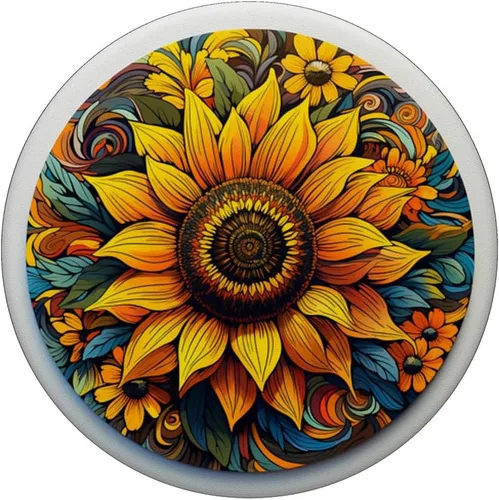 Vista 3 de Mandala Geométrico Acuarela Girasol Patrón Floral Mujeres PopSockets Estándar PopGrip