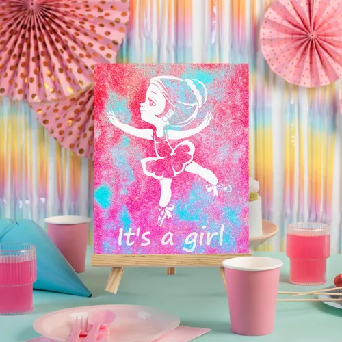 Vista 3 de FETTIPOP Lienzo de arte mágico, exponiendo arte de arena (revelación de género - It's a Girl - Glitter) - Anuncio sorpresa de embarazo de baby