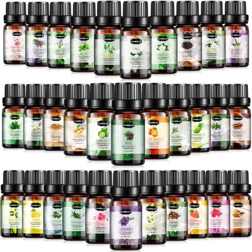 Vista 9 de Juego de aceites esenciales, kit de aceites esenciales de aromaterapia para difusor, humidificador, masaje, cuidado de la piel (12 x 5ml) - árbol