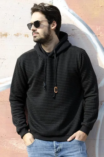 Vista 3 de COOFANDY - Sudadera hipster de manga larga para hombre, con capucha, de tela jacquard, sin botones y a cuadros, para el gimnasio
