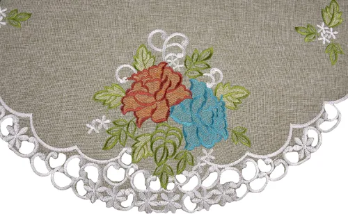 Vista 5 de Linens, Art and Things Bordado colorido rosa suroeste sobre mantel redondo verde, mantel (23 pulgadas redondo)