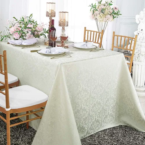 Vista 14 de Manteles rectangulares de poliéster damasco jacquard de 90 x 132 pulgadas para restaurante, cocina, comedor, boda, fiesta, banquete, eventos