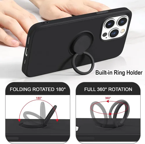Vista 4 de Hython Funda para iPhone 13 Pro con soporte de anillo [soporte de anillo giratorio de 360° con soporte magnético] [forro de microfibra suave] Funda