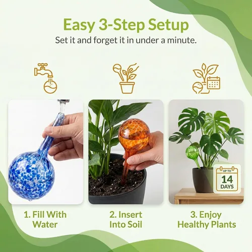 Vista 5 de Little Green Leaf LGL - Globos de riego para plantas, globos de riego automático. Insertos decorativos de riego automático. Picos de riego
