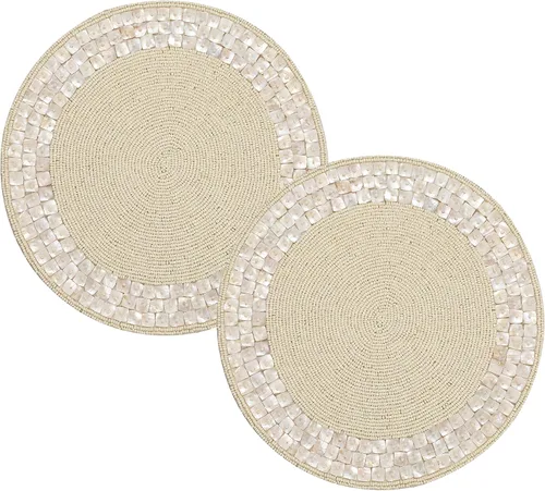 Vista 40 de Manteles individuales de 13 pulgadas con cuentas redondas para mesa de comedor - Manteles decorativos con cuentas de vidrio y respaldo de algodón