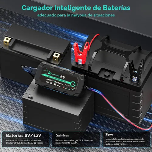 Vista 3 de Cargador de batería de litio de 6V/12V 1A, cargadores de batería inteligentes RoyPow 1A, cargadores automáticos de batería de goteo, mantenedor