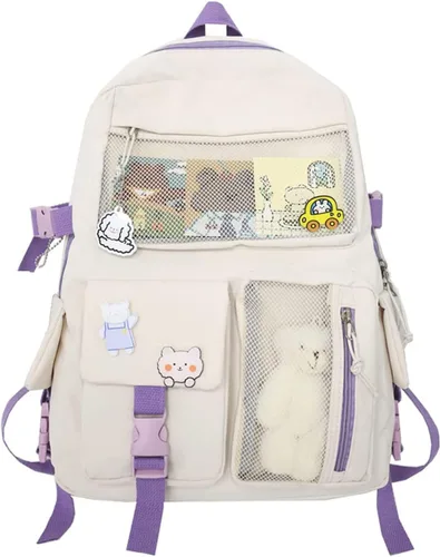 Vista 10 de Eagerrich Cute Aesthetic Kawaii Backpack for Teen Girls School Beige