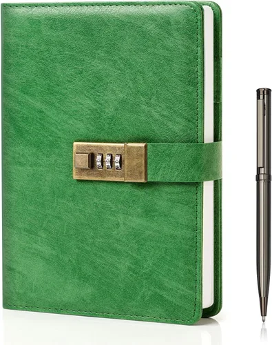 Vista 15 de WEMATE Diario con Cerradura, Diario A5 de Cuero PU con Cerradura 240 Páginas, Diario de Cerraduras Vintage, Cuaderno de Contraseña con Bolígrafo