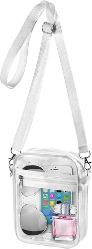 Vista 11 de WJCD Bolsa transparente aprobada para estadios, de PVC, para concierto, transparente, bolsa cruzada para mujeres, con bolsillo frontal