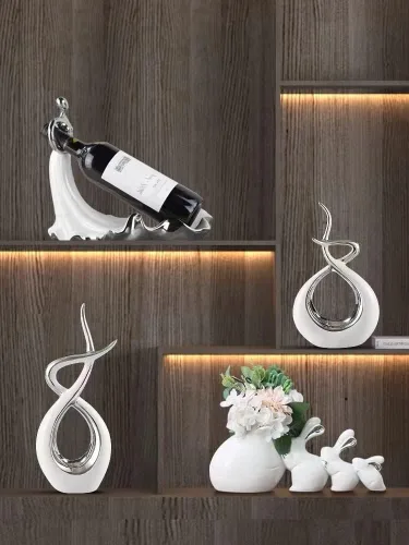 Vista 2 de JYYBN Decoración para el hogar, escultura de arte abstracto moderno, estatua de artesanía, muebles, cerámica, gabinetes creativos de vino