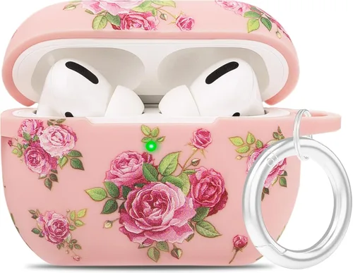 Vista 36 de LitoDream - Funda de silicona suave y flexible con llavero para Apple AirPods 2 y 1, para niñas (vaca; blanco con cactus)
