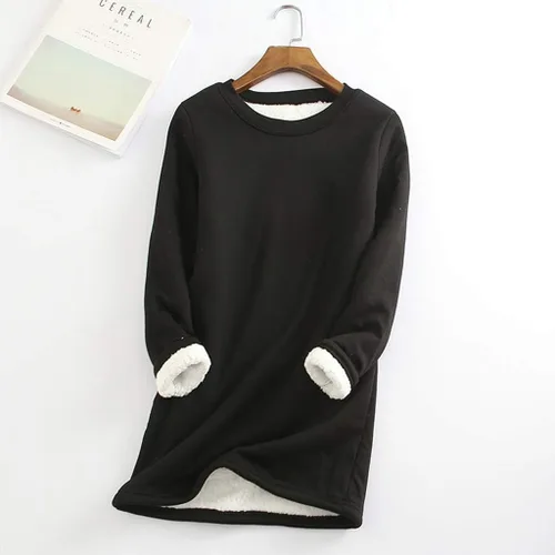 Vista 2 de Camisas cálidas con forro polar de invierno para mujer, estilo casual, color liso, raglán, manga larga, cuello redondo, camiseta térmica casual