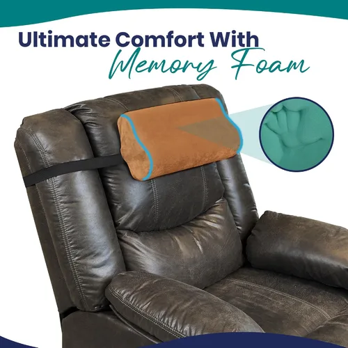Vista 2 de Almohada para reposacabezas de espuma viscoelástica para sillón reclinable, almohada cervical en forma de B con correa estabilizadora, respaldo