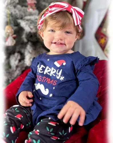 Vista 2 de Conjunto de ropa de Navidad con estampado de Papá Noel para niñas pequeñas, conjunto de ropa de Navidad de 3 piezas