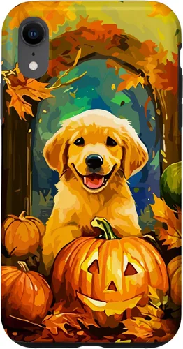 Vista 25 de Cute Golden Retriever Fall Pumpkin Autumn Leaves Halloween Case for iPhone 16
