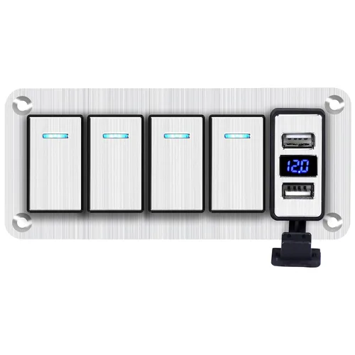 Vista 10 de Panel de interruptor basculante de aluminio de 2 vías, impermeable, precableado con retroiluminación azul, interruptor de palanca