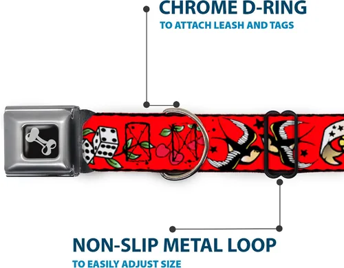 Vista 5 de Buckle-Down Collar de perro hebilla de cinturón de seguridad rojo de la suerte 9 a 15 pulgadas 1.0 pulgadas de ancho, multicolor (DC-W31229-S) 1.0