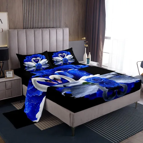 Vista 38 de Erosebridal Sábanas de cama de guepardo con rosa roja, juego de sábanas de bolsillo profundo con estampado de leopardo y gato, sábana bajera
