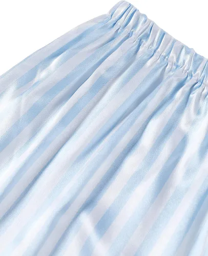 Vista 3 de LYANER - Pijama de satén sedoso a rayas para mujer, camiseta de manga corta con pantalones cortos, conjunto de pijama