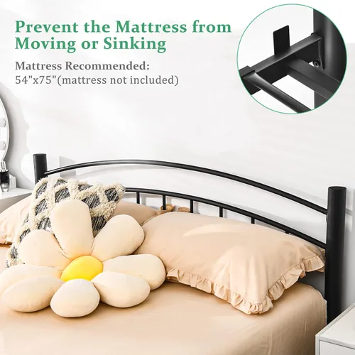 Vista 5 de Giantex Base de cama de metal, plataforma moderna con cabecero y estribo, base de colchón con soporte de listones de acero resistente, sin ruido