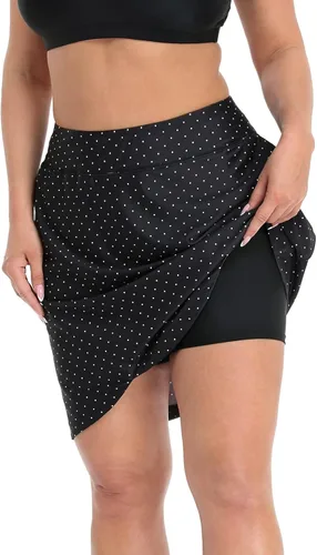 Vista 2 de HDE Falda pantalón corta de talla grande para mujer con pantalones cortos de bicicleta, pantalones cortos de golf, falda de natación con bolsillos