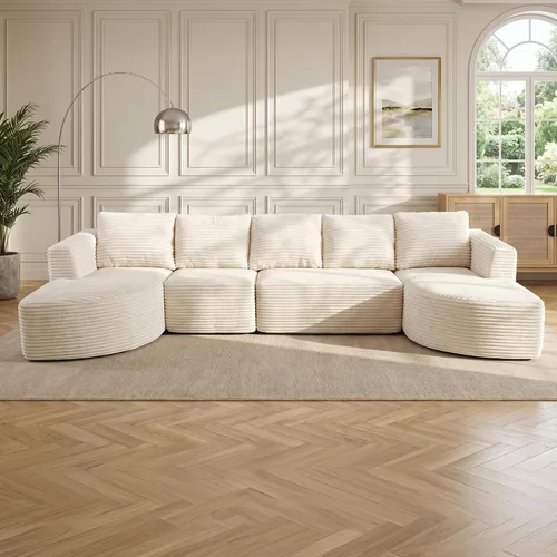 Vista 2 de Sofás seccionales Cloud de 144 pulgadas para sala de estar, moderno sofá modular en forma de U con diván, cómodo sofá sin estructura de asiento Beige