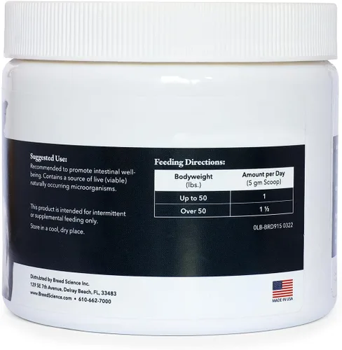 Vista 5 de Suplemento probiótico Breed Science para perros – 5.29 oz de prebióticos y cuatro cepas probióticas para la salud intestinal, apoyo digestivo