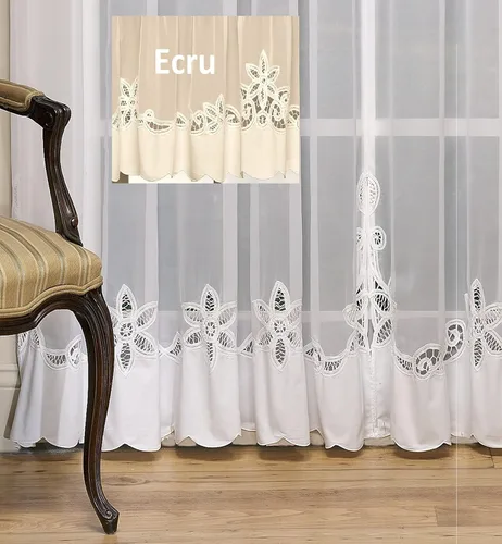 Vista 2 de Today's Curtain Plymouth Classic Battenburg - Cenefa transparente con apliques, 14 pulgadas, color crudo