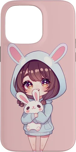 Vista 21 de Anime Girl With Bunny Kawaii Easter Japanese Otaku Girl Case for iPhone 16