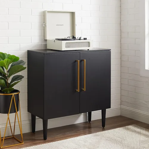 Vista 7 de Crosley Furniture Everett Accent - Armario de almacenamiento, soporte para tocadiscos, soporte para discos de vinilo, negro mate